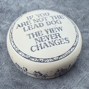 Paperweight Dogs Lead View Resin History Craft Great Britain Round 3"